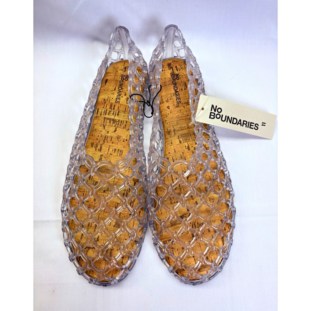 No Boundaries Women's Clear Jelly Woven Caged Slip-On Flats Memory Foam 11 SR565